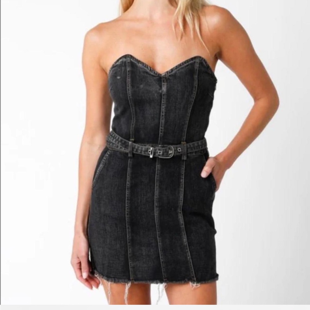 Olivaceous Dark Denim Strapless Dress